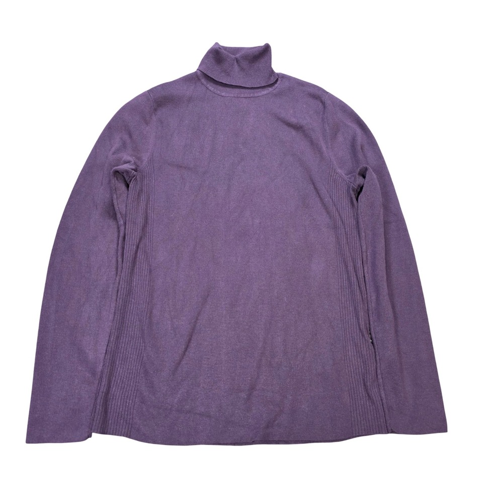 Chicos Turtleneck Sweater Women's Size 1 (M) Purple Knit‎ Ribbed Side Panels